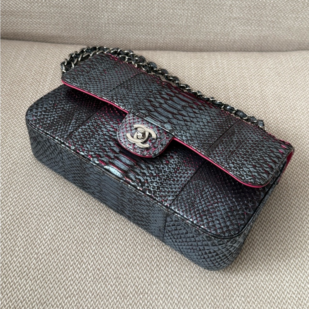 CHANEL Iridescent Blue Multicolor Python Classic … - image 4